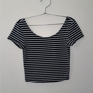 American Eagle Black and White Striped Women's Top small cropped